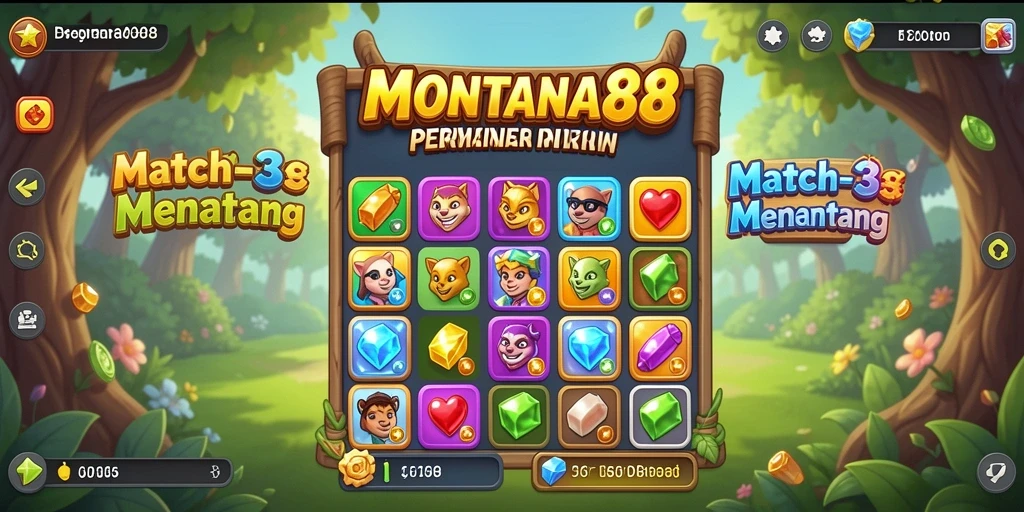 Tangkapan layar MONTANA88 menampilkan gameplay Match-3 yang dinamis.