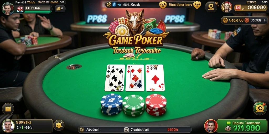 Tampilan utama gameplay Poker di aplikasi PP88 saat bermain.
