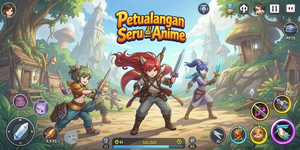 Tampilan gameplay RK55 dengan karakter anime yang hidup.